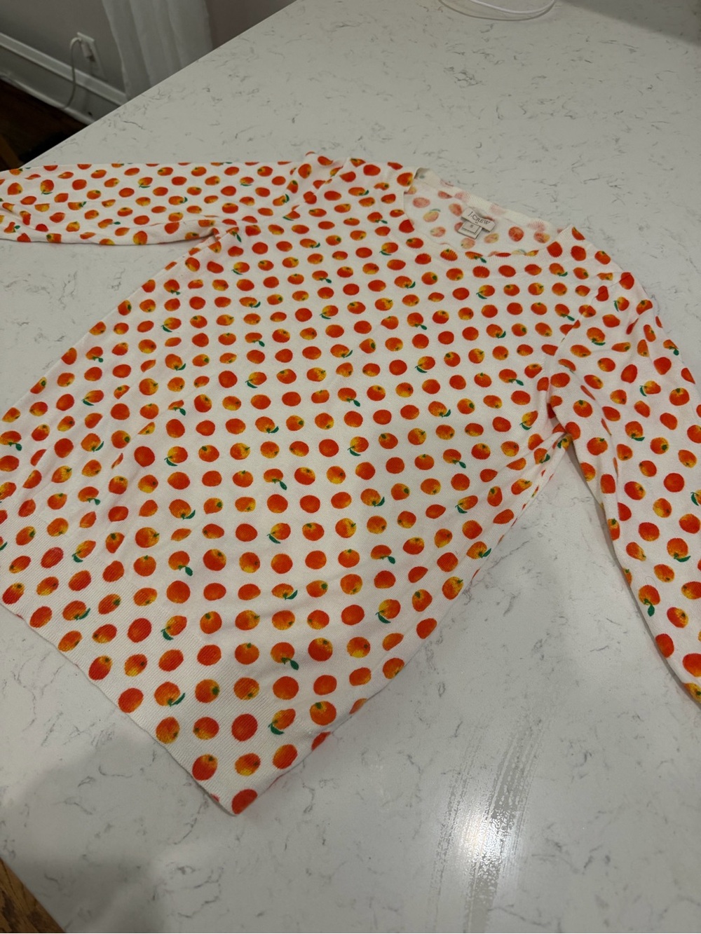 J. Crew Factory White Crewneck Sweater with Orange Peach Print